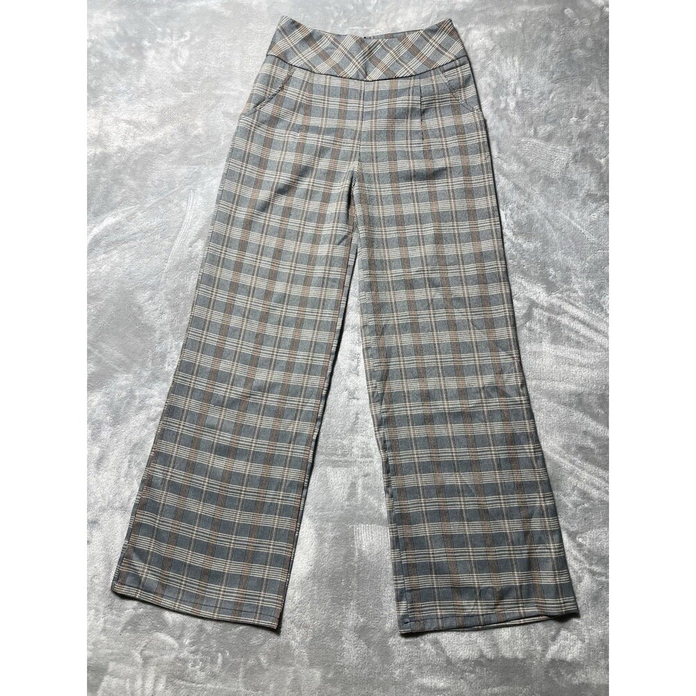 Papaya Plaid High-Waist Back-Zip Slacks Women’s Medium Dress Pants Wide Leg